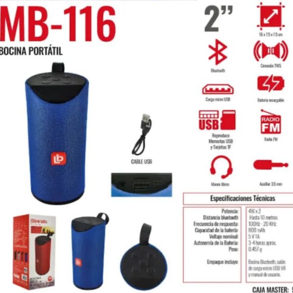 Bocina Inalámbrica Portátil Cilindrica Bluetooth Fm Tws Usb - Imagen 4