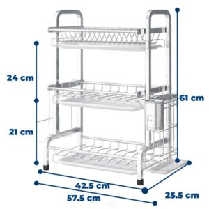 Escurridor para Trastes Metálico de Tres Niveles con Porta Cubiertos