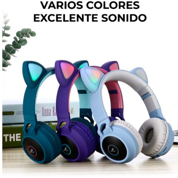 Auriculares De Diadema Con Orejas De Gato Bluetooth Luz Rgb - Imagen 3